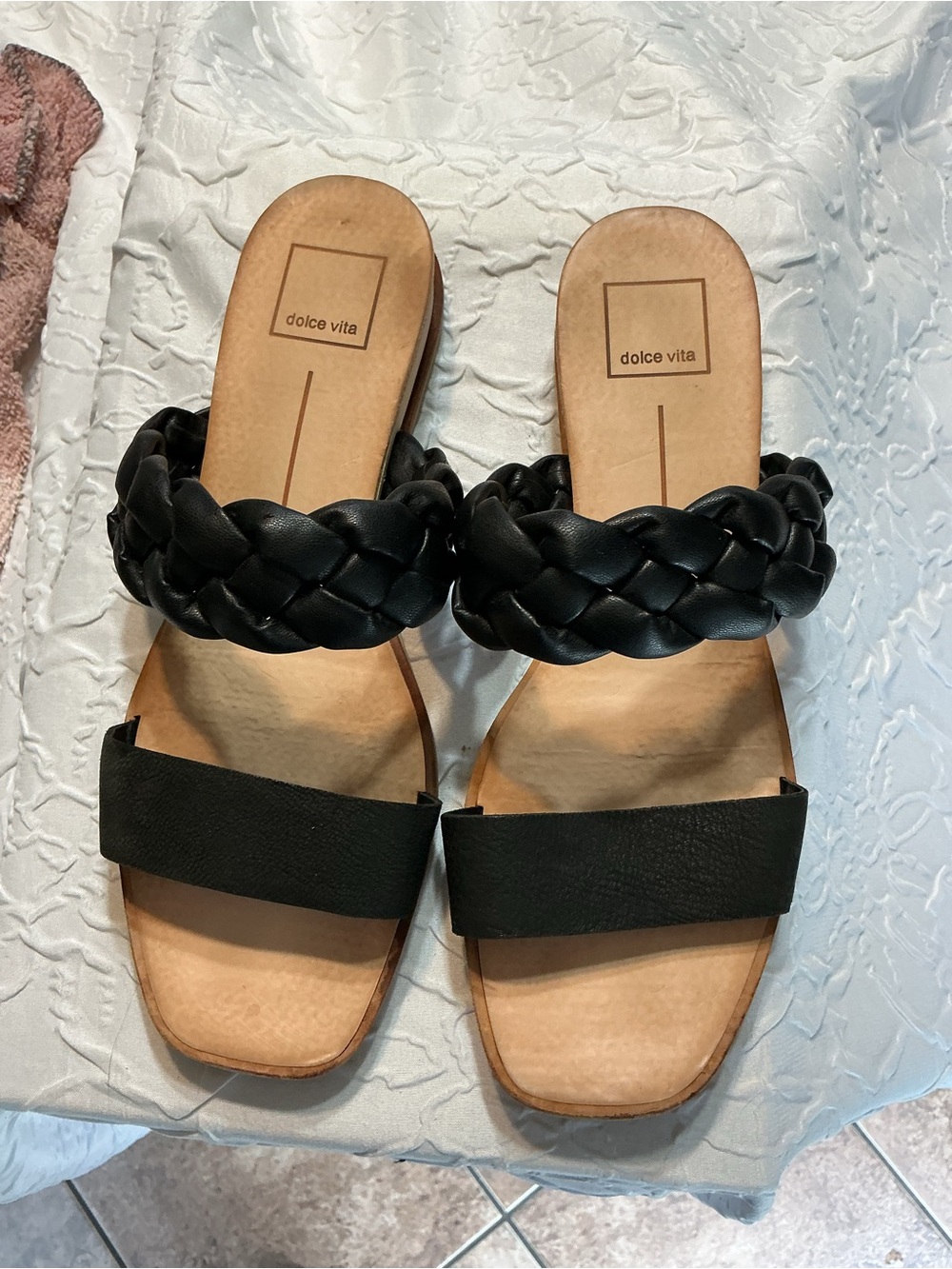 Dolce Vita Black Braided Two-Strap Slide Sandals